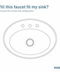 Diagram showing three-hole sink compatibility for Banbury Two-Handle High Arc Bathroom Faucet In Mediterranean Bronze Finish For 8 To 16 Inch Widespread Install.