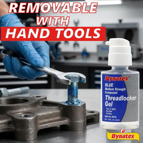 Blue Gel Threadlocker Medium Strength For Metal Fasteners Removable With Hand Tools 1.20 Oz Bottle in use with a wrench