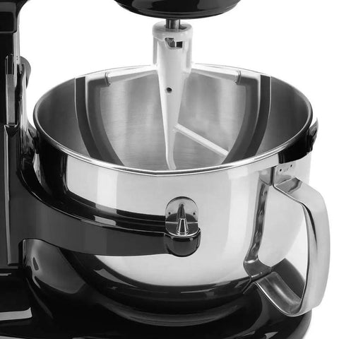 Flex Edge Beater For 6 Qt Bowl-Lift Stand Mixer with bowl visible, showcasing double silicone edge paddle attachment, white color.