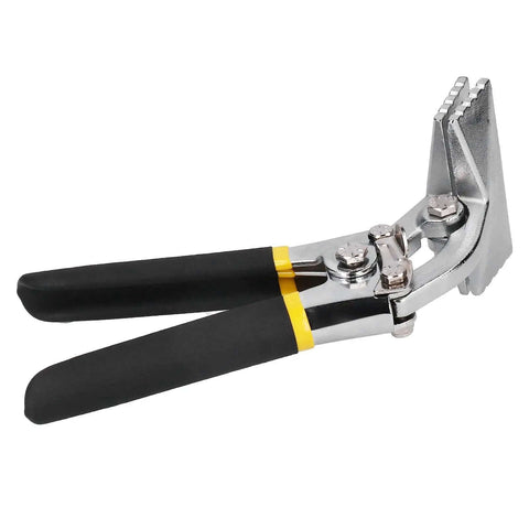 Heavy Duty Sheet Metal Bender And Seamer Tool for roofing panels with flat nose, chrome steel, rubber grip handles, side view