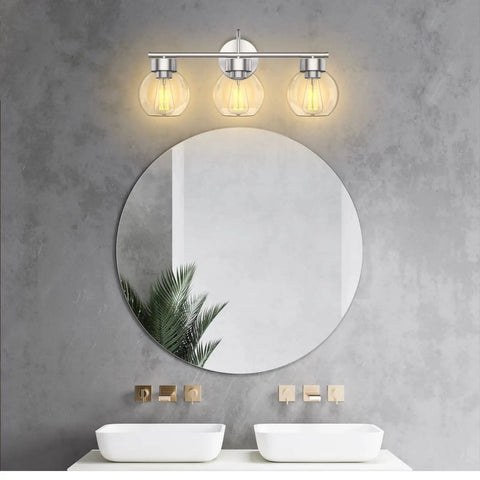 Three Light Bathroom Vanity Light In Brushed Nickel Finish With Clear Glass Shades Wall Sconce For Mirror And Hallway Model WLA1435 BNK
