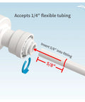 Close-up of Buddie Fit Hose Bib Connector For Garden Hose Faucets One Quarter Inch Quick Connect Adapter Two Pack Easy Install with tubing.