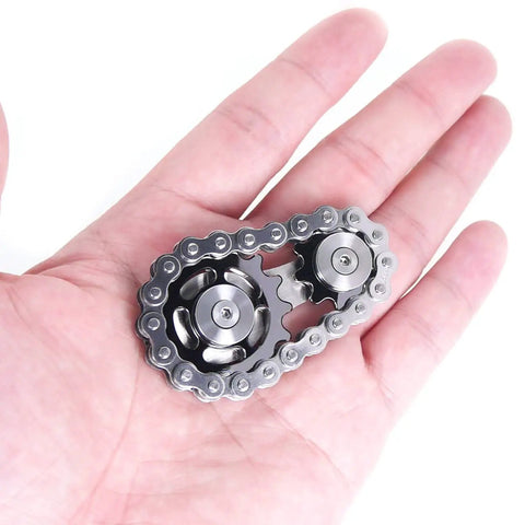 Hand-held Dope Sprocket Linkage Bike Chain Fidget Spinner With Two Gears, Stainless Steel Premium Mechanic Toy For Fingers, gray