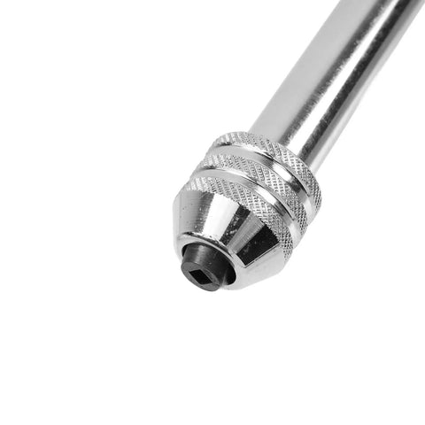 Close-up of Adjustable Ratchet Tap Wrench for M5 to M12 Taps, chrome plated alloy steel, showing anti-slip diamond head.