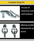 Heavy Duty T-Post Gate Hinge Kit With Galvanized Pins for Chain Link Fences showing two hinge assemblies and hardware.