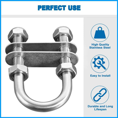 Two Pack Stainless Steel U Bolts For Boat Rigging Bow Eye Tie Down 316 Marine Grade Corrosion Resistant M10x90x130x36mm