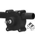 Heavy Duty Electric Drill Oil Pump For Fast Water Transfer Self Priming High Capacity Fluid Siphon Tool, black durable design with fittings.