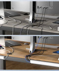 Before and after using 4 Pack Under Desk Cable Management Kit J Channel Cord Organizer For Office And Home Keeps Cables Neat And Clutter Free Each 15.7 Inches Long Hides Cables Under Any Desk Surface For A Clean Professional Look.