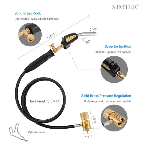 Heavy Duty Propane Torch With 3.6 Foot Hose Pro Grade Trigger Start Adjustable Swirl Flame And Brass CGA600 Connection For Welding