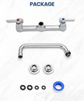 Rock Solid Wall Mount Kitchen Faucet With Swivel Spout And Dual Handles crafted from premium lead free solid brass chrome finish, parts included.