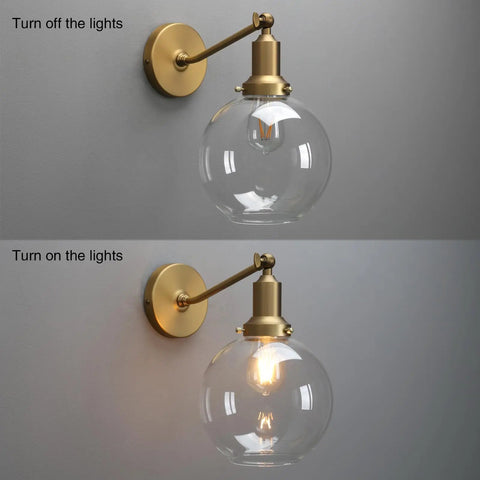 Retro Sconce With Slope Pole Wall Mount And 7.9 Inch Glass Globe Shade In Antique Gold Finish Dimmable Wall Light for living room
