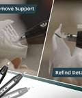 Cordless Ultrasonic Craft Cutter Kit For DIY Projects Multi Material Cutter For Acrylic EVA Leather PLA PVC Resin Rubber Wood Wireless Design Pro Grade Beast Mode Precision And Versatile Crafting, shown refining details and removing support in a crafting project.