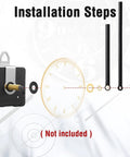Installation steps for DIY Clock Repair Kit With Four High Torque Long Shaft Movements, focusing on shaft and hands assembly.
