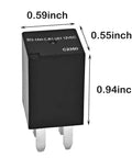 Ultra Micro ISO Automotive Relay dimensions 0.59 x 0.55 x 0.94 inches, 12V DC, 20A SPNO, high temp resistant, ideal for tight spaces.