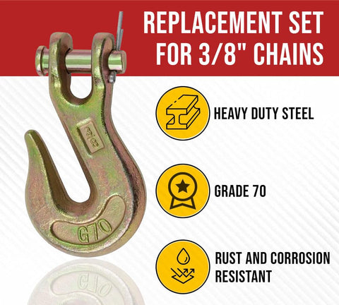 10 Pack Three Eighths Clevis Grab Hooks Grade 70 For Tow Chains And Wrecker Use Forged Alloy Steel G70 Heavy Duty