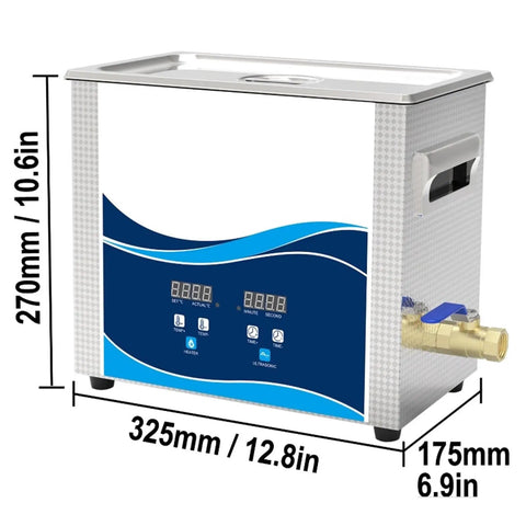 Badass Heavy Duty Digital Ultrasonic Cleaner With 6 5 Liter Tank 40 Khz Settings shown from side, featuring control panel and copper drain valve.