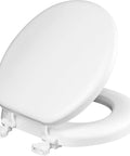 Comfy Cushioned Toilet Seat With Padded Vinyl Cover Over Wood Core, Secure Hinges, Easy Clean, Made In USA, Round White