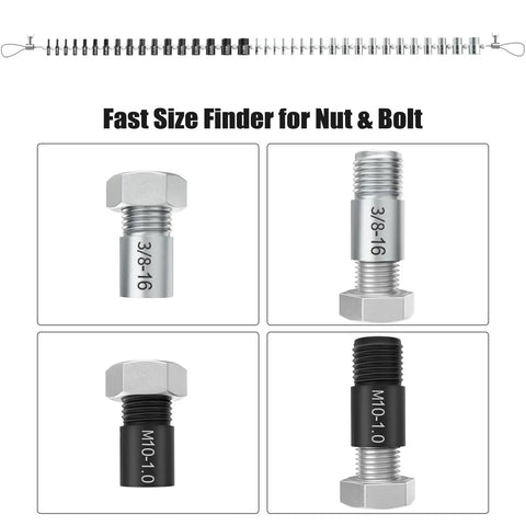Nut And Bolt Thread Checker With Detachable Wire Loop Design for Inch and Metric gauges, featuring 34 gauge identifiers