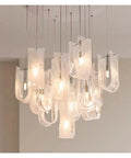 Hella Versatile Multi Configuration LED Ceiling Lamp For Dining Room And Bedroom Featuring Smooth Color Switching Capabilities And Killer Ambient Glow For Instant Home Upgrades with white glass shades.