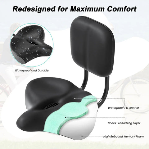 Oversized Bike Seat With Adjustable Backrest For Bicycles Tricycles And Exercise Bikes 12 By 12 Padded Saddle With Memory Foam