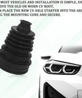 Universal CV Boot Repair Kit Silicone Waterproof Dustproof Axle CV Joint Boot Set With 4 Stainless Steel Clamps And 6 Cable Ties next to a car