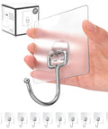 Ten Pack All Purpose Heavy Duty Adhesive Hooks For Hanging Up To 37 Pounds Rustproof Nano Gel Pads And Stainless Steel Hooks