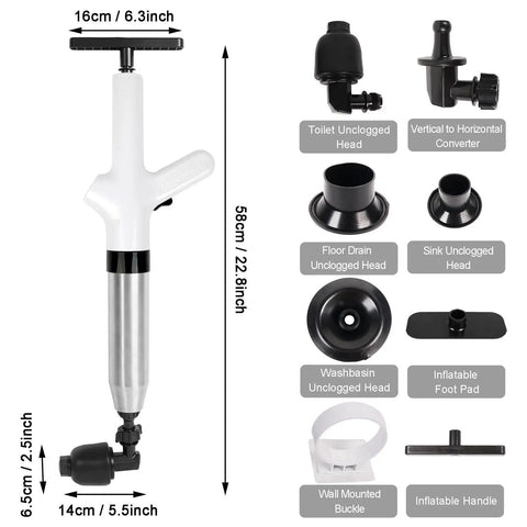 Clear Out Messy Blockages No Sweat With This Rechargeable Electric Plunger Built For Toilets Sinks And Floor Drains Plus An Ergonomic Grip. Features various heads, 58cm tall.