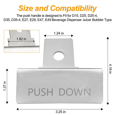Top Notch Hand Activated Dispenser Valve Handle for Cold Beverage Dispensers Replacement Part Compatible With Cs Series Grindmaster Cecilware Crathco Units Fits D112 D15 D155 D156 D25 D255 D256 D35 D355 D356 E27 E275 E276 E29 E295 E296 HD15, stainless steel, 4.16 in