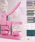 58mm DIY Button Maker Kit With 100 Button Parts And Circle Cutter Pink 2.25 Inch Badge Press Machine with design sheets