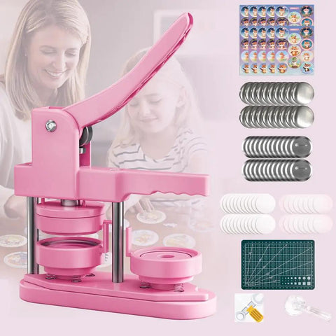 58mm DIY Button Maker Kit With 100 Button Parts And Circle Cutter Pink 2.25 Inch Badge Press Machine with design sheets