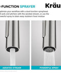 2-function sprayer of Contemporary Oletto Pull-Down Kitchen Faucet With Single Handle In Chrome Finish, showcasing aerated stream and powerful spray.