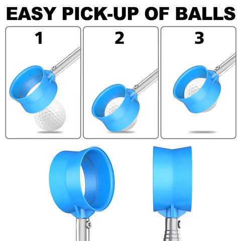 Telescopic Golf Ball Retriever 9 To 12 Feet With Stainless Steel Shaft and Double Sided Ball Pickup Head, easy pick-up demonstration