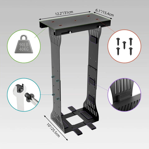 Heavy Duty Under Desk PC Mount With Adjustable Computer Tower Stand For No Sweat Slick Rail Setup and Rock Solid Desk Organization That Handles Any Beefy Desktop Tower, 12.2 x 10 x 6.1 inches