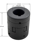 Beefy Heavy Duty 3 Piece L Jaw Flexible Coupling Set For Three Quarter Inch To Seven Eighths Inch Bores Cast Iron HT250 With Rubber Spider Two Set Screws Multi Flex L075 Three Quarter To Seven Eighths For Log Splitter And Wood Processing, black coupling with 0.875 inch bore