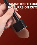 V Shape Leather Cutter Punch Set Four Size Leather Punch Kit held in hand, showing cutting precision and edge quality