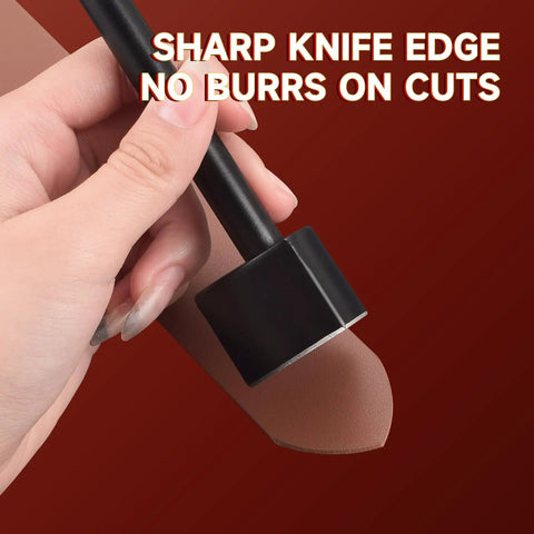 V Shape Leather Cutter Punch Set Four Size Leather Punch Kit held in hand, showing cutting precision and edge quality