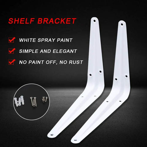 Heavy Duty L Shaped Shelf Brackets Set Of Four Built Like A Tank Rock Solid Metal Corner Supports For Wall Mounted Shelving in white.