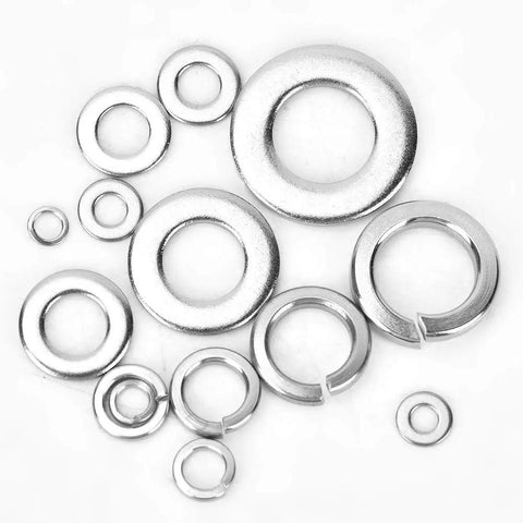 Heavy Duty Stainless Steel Washer Set With 260 Pcs Spring And Flat Washers In Seven Sizes M2.5 To M10 Rust Resistant Assortment Kit For Home Workshop And Factory Use, assorted stainless steel washers