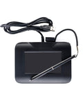Plug And Play Digital Signature Pad With Bright Four Point Three Inch Backlit Touchscreen, USB connection, stylus included.
