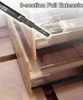 Soft Close Drawer Slides For Cabinets And Furniture, 6 To 40 Inch Length, side mount rails shown in open drawer