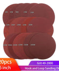 20pcs 150mm Hook Loop Sanding Discs featuring various grit levels 40-2000 for perfect bead polishing and rust removal.