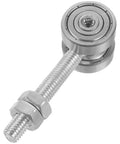 Smooth As Butter Double Bearing Sliding Door Pulley Roller Assembly With Cable Trolley System For Rock Solid Fifty Kilo Weight Capacity And No Hassle Installation Upgrade with silver steel bearing and threaded bolt.