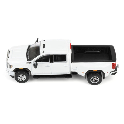 Side view of GMC Sierra 3500HD Denali Dually Diecast Truck 1/64 Scale Sick White Frost Exclusive Karson Diecast Limited Edition
