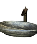 Vintage Handpainted Ceramic Vessel Sink For Bathroom Vanity Countertop Featuring Tough Glazed Finish And Super Slick Cleanup In Rad Ink Green No Overflow Basin, oval shape with a textured design.