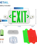 Components of 4 Pack Exit Sign With Emergency Lights, Red And Green Color Change, Battery Backup, Two Adjustable LED Heads shown against white.