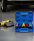 Heavy Duty Non Marring Impact Wheel Nut Socket Set With Color Coded Protective Sleeves For Fast Thin Wall Deep Lug Nut Removal Tools And Extended 5 pcs Wrench Kit Perfect For American Car And Truck Automotive Repair Jobs, blue case open