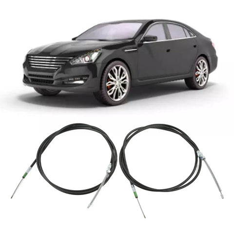 Universal Boss Grade Parking Brake Cable Kit With Reinforced Abs Plastic Handbrake Assembly Built For Custom Whips And Heavy Duty Trucks Bulletproof Fit For Drum Or Disc Brakes No Sweat Install with black vehicle and two cables.