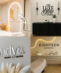 Dope Fully Customizable 3D Laser Cut Acrylic Sign For Wall Display, Personalized Logo Sign For Salon Spa Studio Office, Durable 3mm Acrylic Branding Plaque For Brand Visibility And Modern Decor showcasing various salon signs.