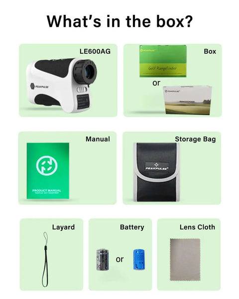 Golf Rangefinder With Pin Seeker And 6X Magnification, Tracks Distances Up To 650 Yards, accessories in box display