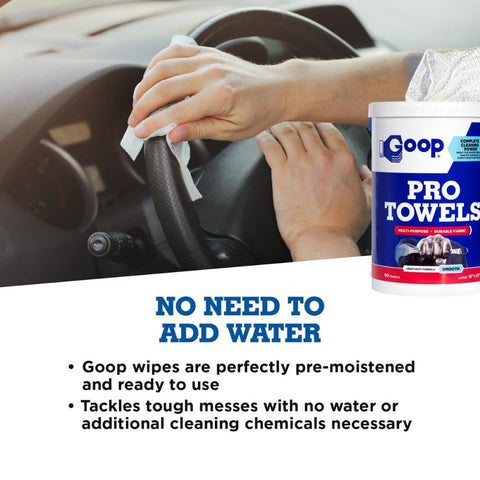 Go To Heavy Duty Cleaning Wipes for Tough Multi Surface Jobs, Extra Large 10x12 Inch Towels shown cleaning car interior, 90 count